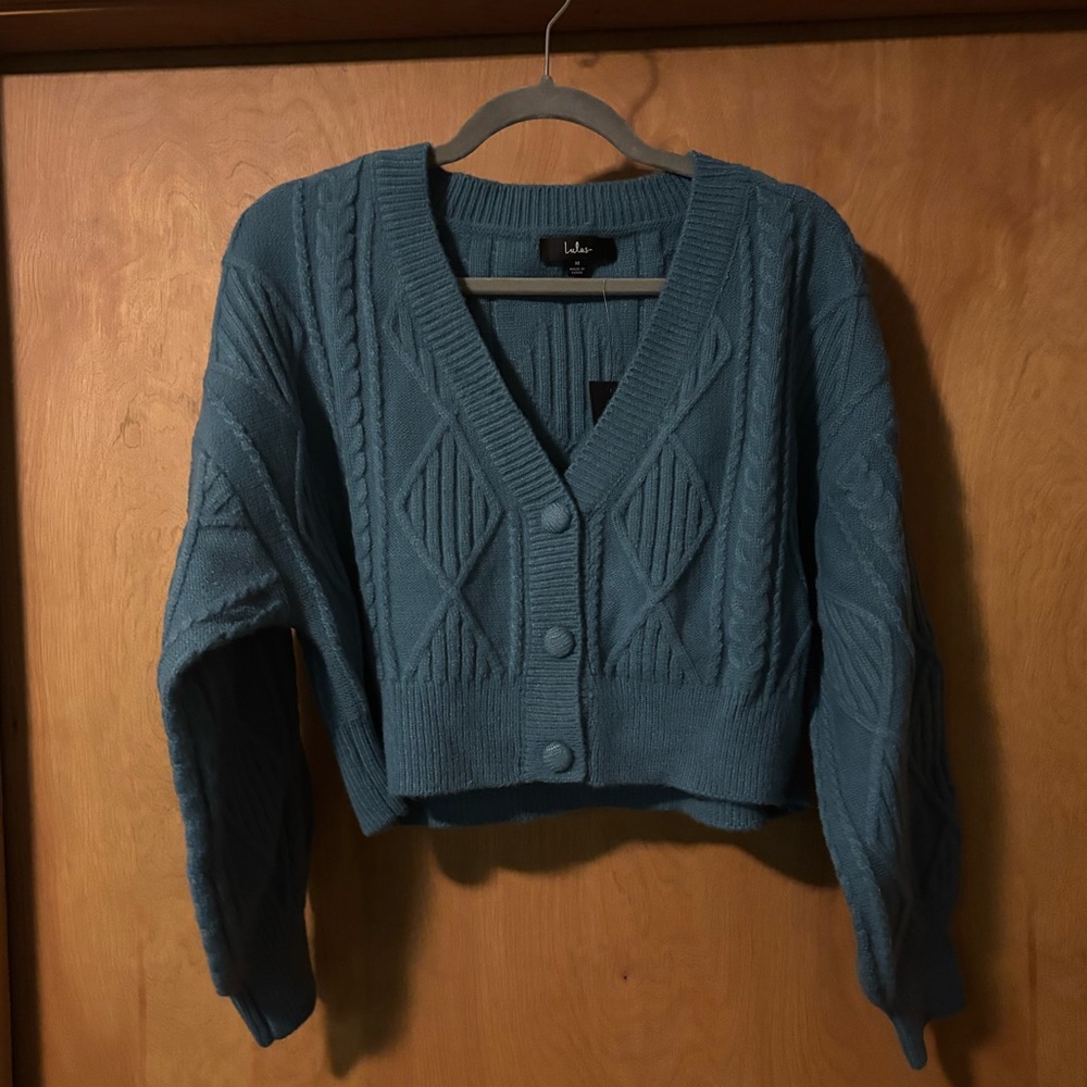 Lulu's Teal Cable Knit Cropped Cardigan